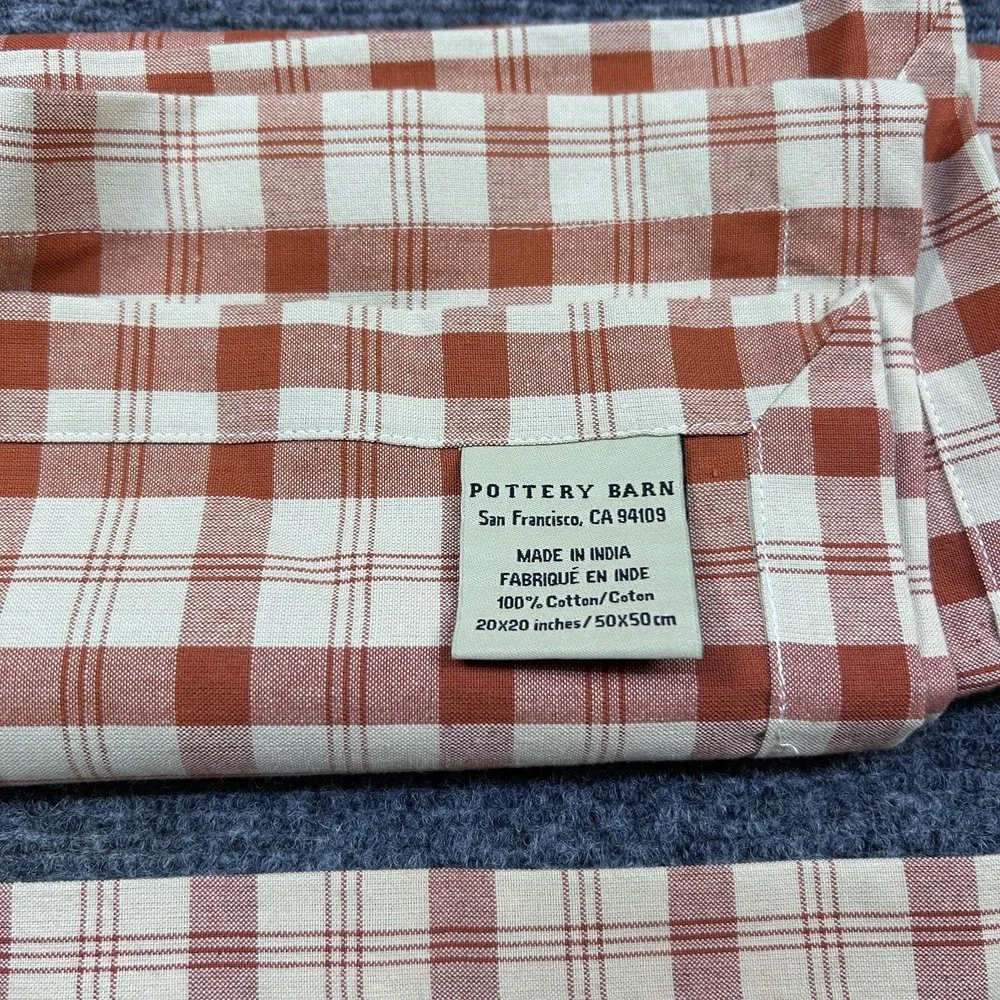 NWOT Pottery Barn Set Of 2 100% Cotton Napkins Gingham Orange Check Fall Autumn